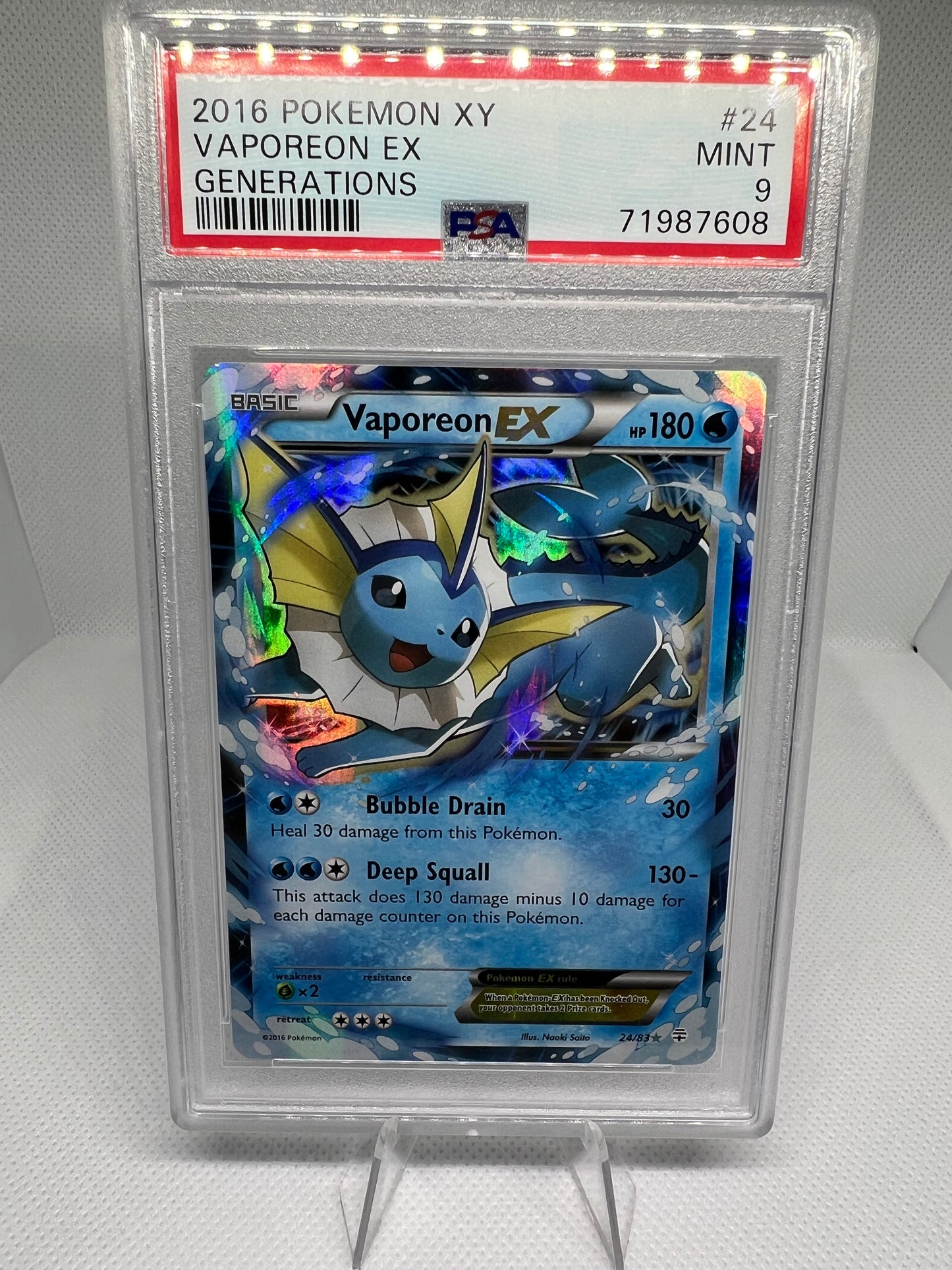 2016 Pokemon XY Generations #24 Vaporeon EX PSA 9 Mint